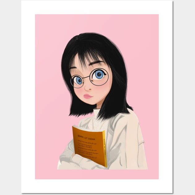 Cute girl carrying a book Wall Art by Kineto